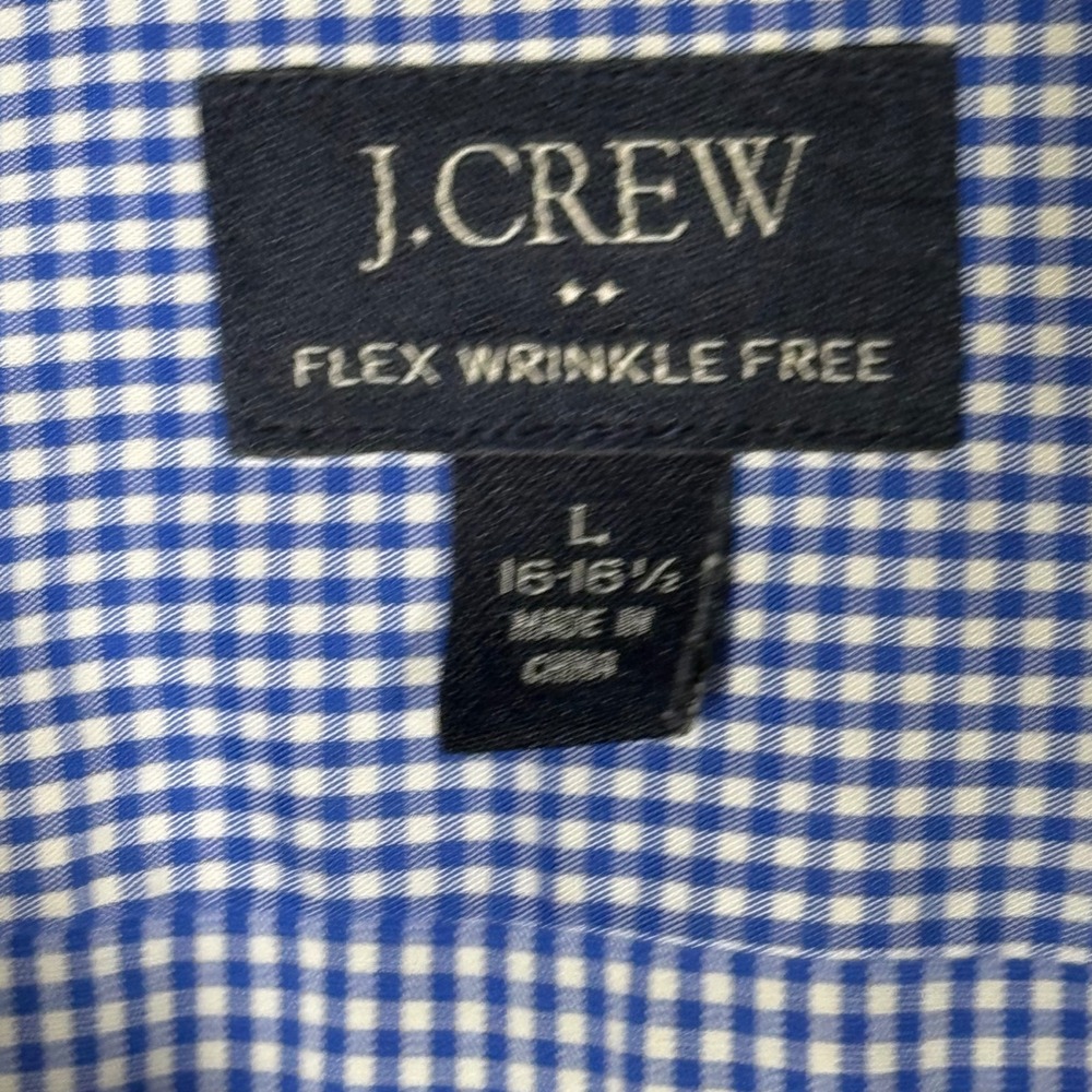 J.Crew Thompson Flex‎ Wrinkle Free Dress Shirt Large Blue Gingham Check Mens - Picture 4 of 10